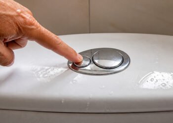 Dedo apertando o botão menor da descarga