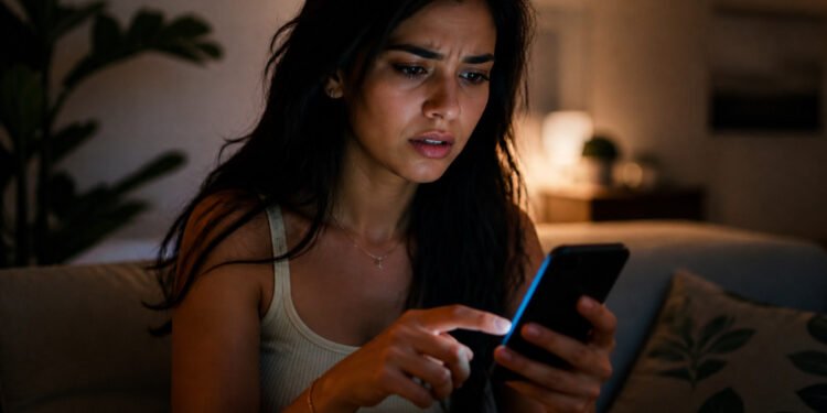 Jovem olha o celular tocando sem atender