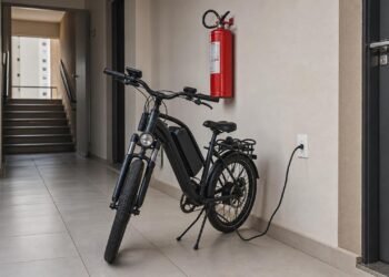 Recarga de bicicleta elétrica no hall pode gerar conflito sobre segurança condominial.