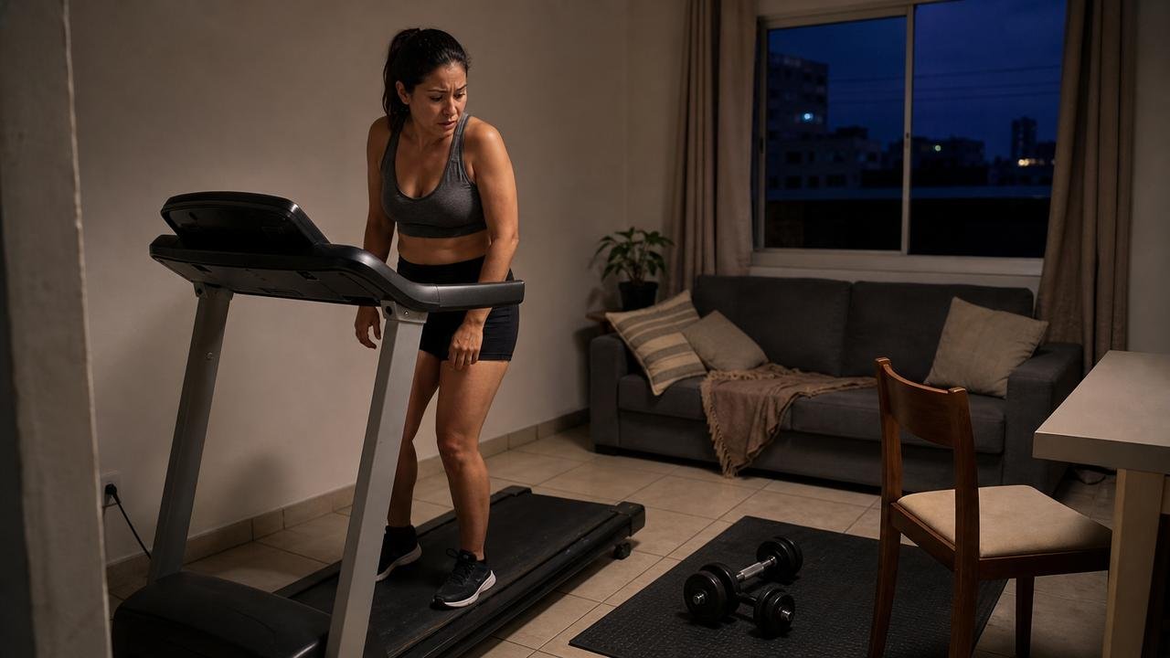 Moradora começa a treinar com pesos e esteira às 5h30, vizinho de baixo grava 27 manhãs de impacto e síndico aplica advertência mesmo sem regra específica para academia em casa