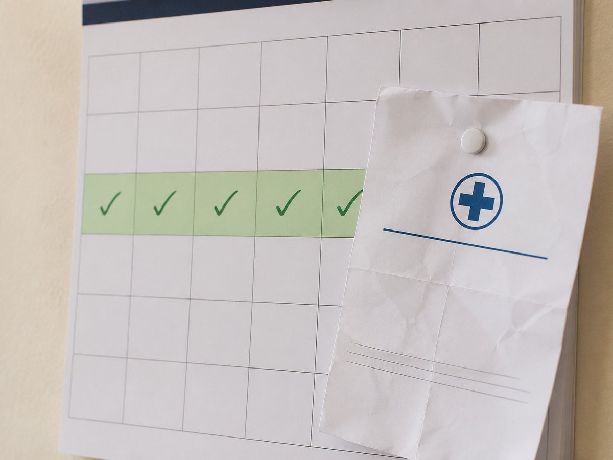 Calendário de férias com o atestado médico preso em cima