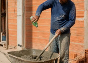 Pedreiro coloca detergente na massa