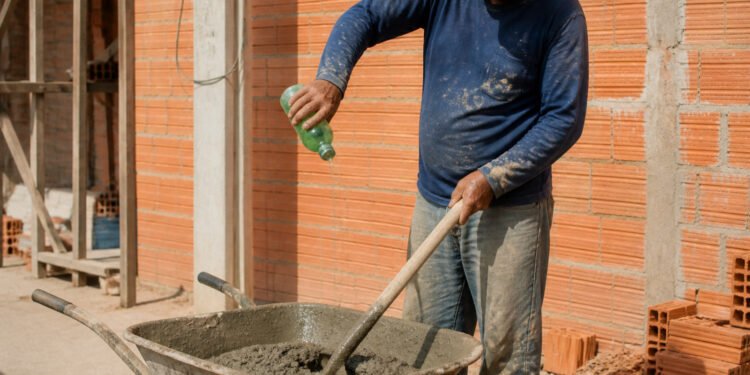 Pedreiro coloca detergente na massa