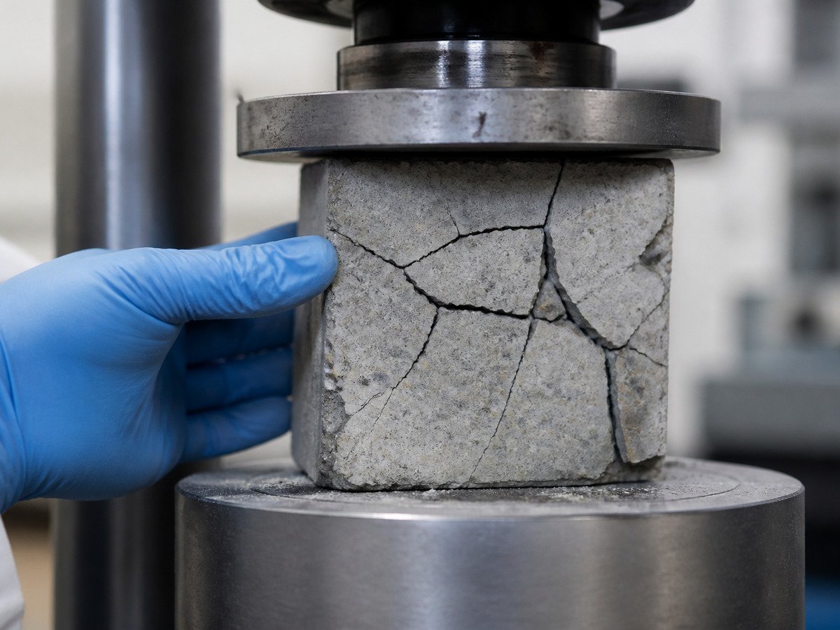 Corpo de prova de argamassa rompido no laboratório