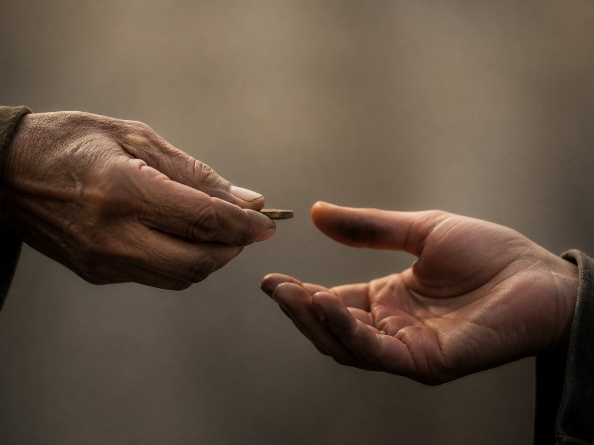 Mãos em gesto de agradecimento na troca de um objeto