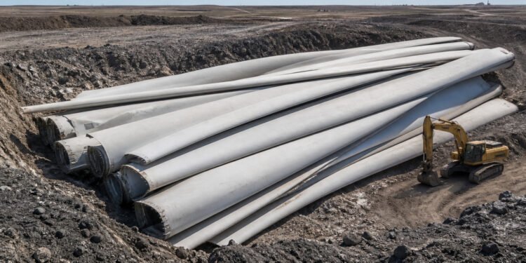 Pás de turbina enterradas no aterro de Wyoming