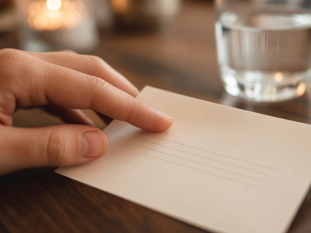 Dedo percorre a coluna de preços de um cardápio sobre a mesa