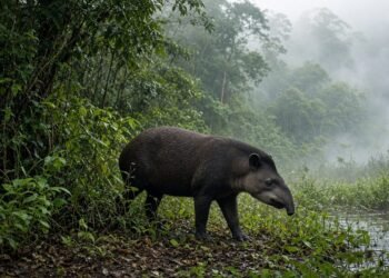 Anta sai da Mata Atlântica na beira de um brejo