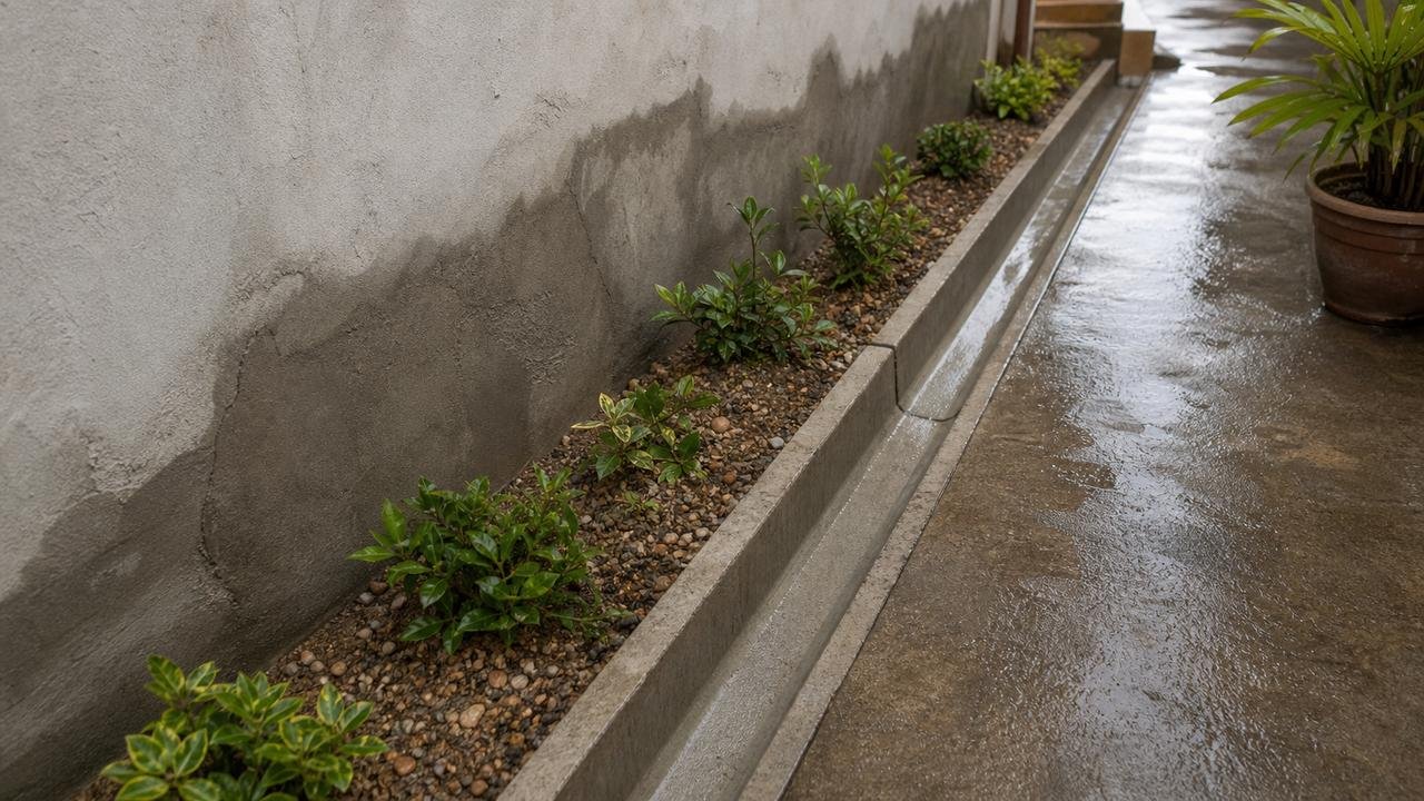 Canaleta e faixa permeável ajudam a corrigir escoamento entre terrenos vizinhos.