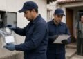 Técnico retira o medidor da caixa e coloca em saco lacrado