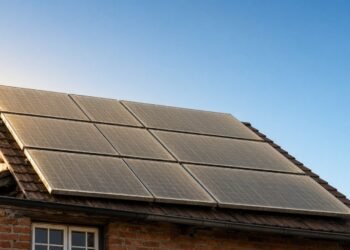 Painéis solares envelhecidos no telhado de uma casa brasileira