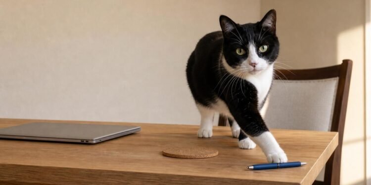 Derrubar objetos pode ser um pedido de atenção aprendido pelo gato.