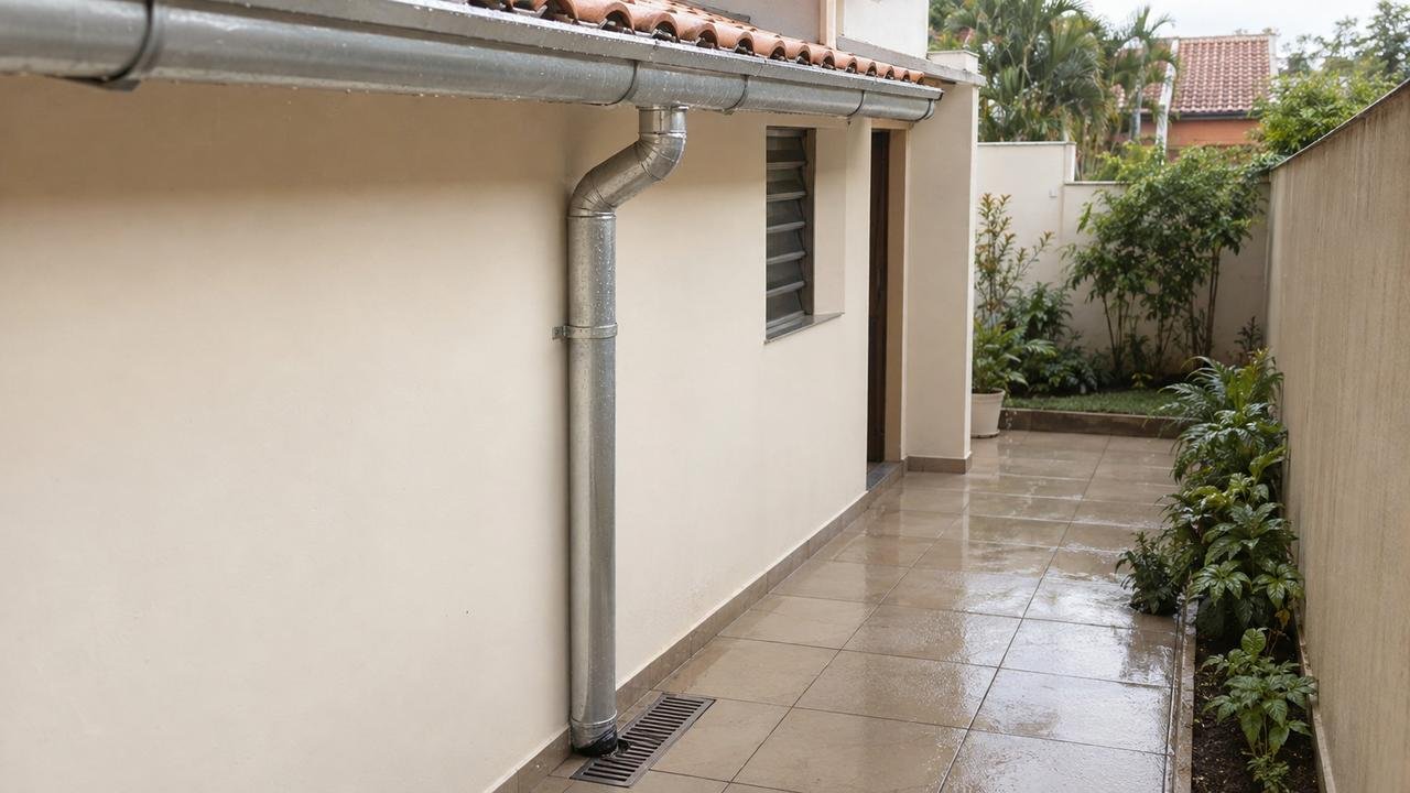 Correção da tubulação interna interrompe o despejo direto de água pluvial.