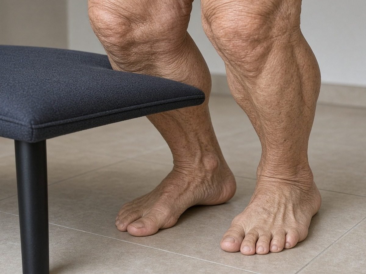 Pernas e pés de perto no instante em que a pessoa sai da cadeira