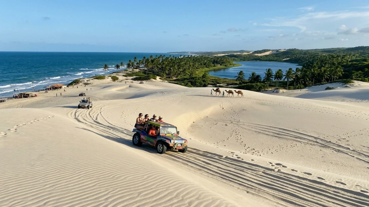 Um “deserto” cria uma paisagem do Nordeste em que dunas protegidas pelo Ibama avançam sobre uma lagoa no litoral potiguar