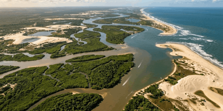 Onde o rio se divide em cinco caminhos antes de chegar ao mar, uma cidade histórica guarda casarões e um dos cenários mais raros das Américas