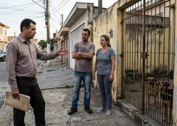 Casal coloca casa à venda depois do divórcio e corretor encontra dois cães vivendo sozinhos no quintal com recipiente automático de comida