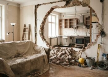 Reforma interrompida após demolição de parede em apartamento