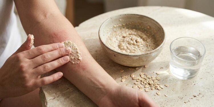 Aplicar pasta de aveia com água sobre a pele irritada: como as substâncias calmantes diminuem a coceira de picadas de insetos e alergias