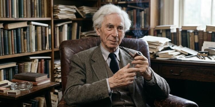 Nascido em 1872, no Reino Unido, Bertrand Russell foi filósofo, matemático, escritor e um dos nomes mais influentes da filosofia analítica. // Imagem ilustrativa gerada por IA para representar a situação descrita no texto; pessoas, locais e elementos visuais não correspondem necessariamente aos reais
