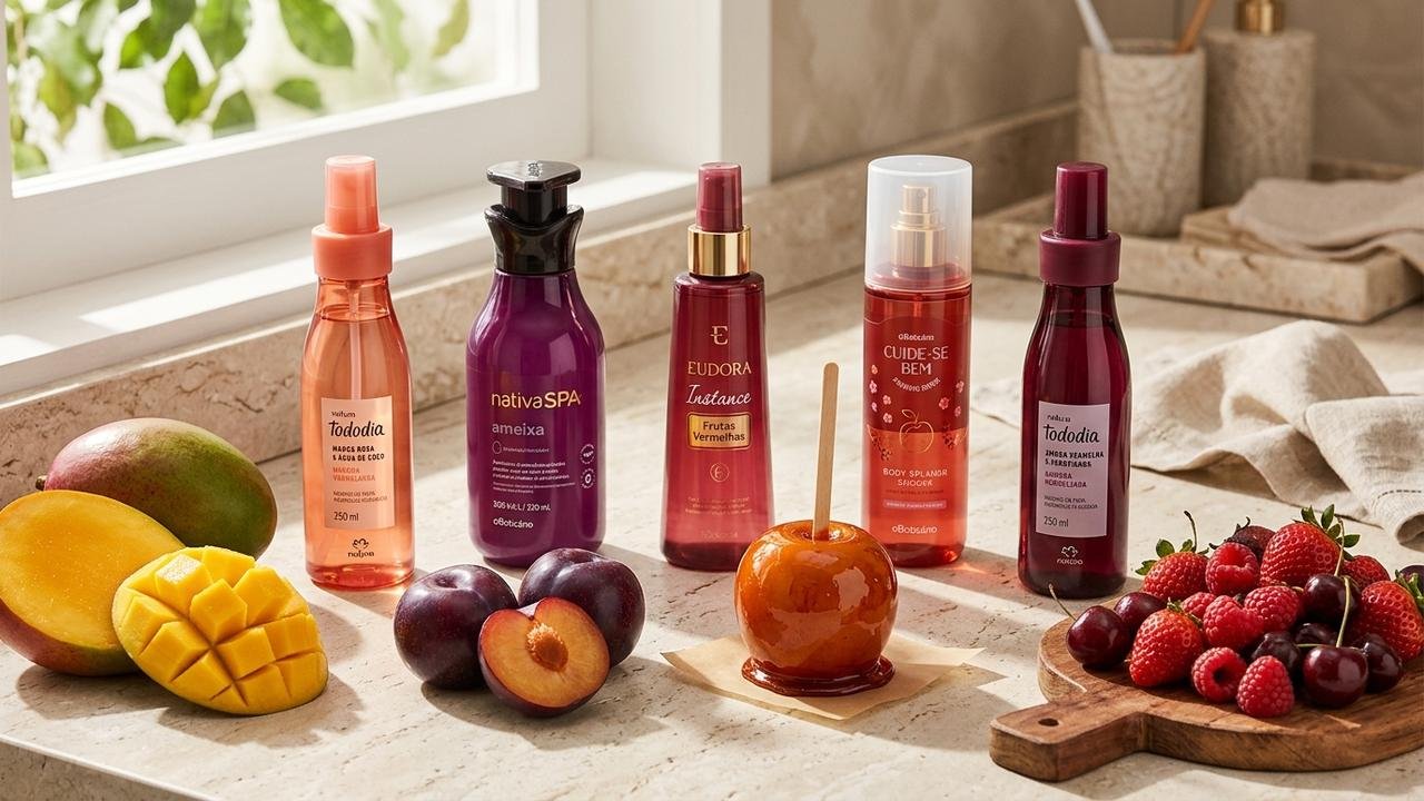 5 body splashes nacionais com cheiro de frutas para renovar o perfume ao longo do dia, da manga tropical à maçã caramelada com baunilha