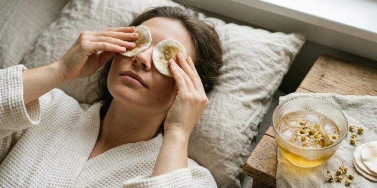 Fazer compressas de chá de camomila gelado nos olhos: o truque simples para reduzir o inchaço, ativar a circulação e aliviar o cansaço do rosto