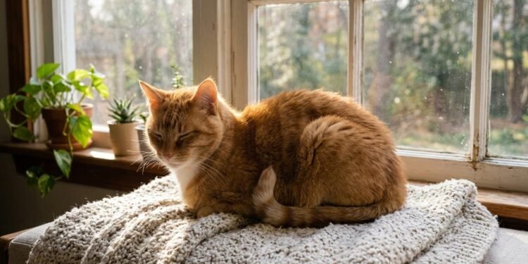 Os gatos costumam recolher as patas dianteiras e traseiras, deixando o corpo com uma aparência arredondada, semelhante a um pão de forma.