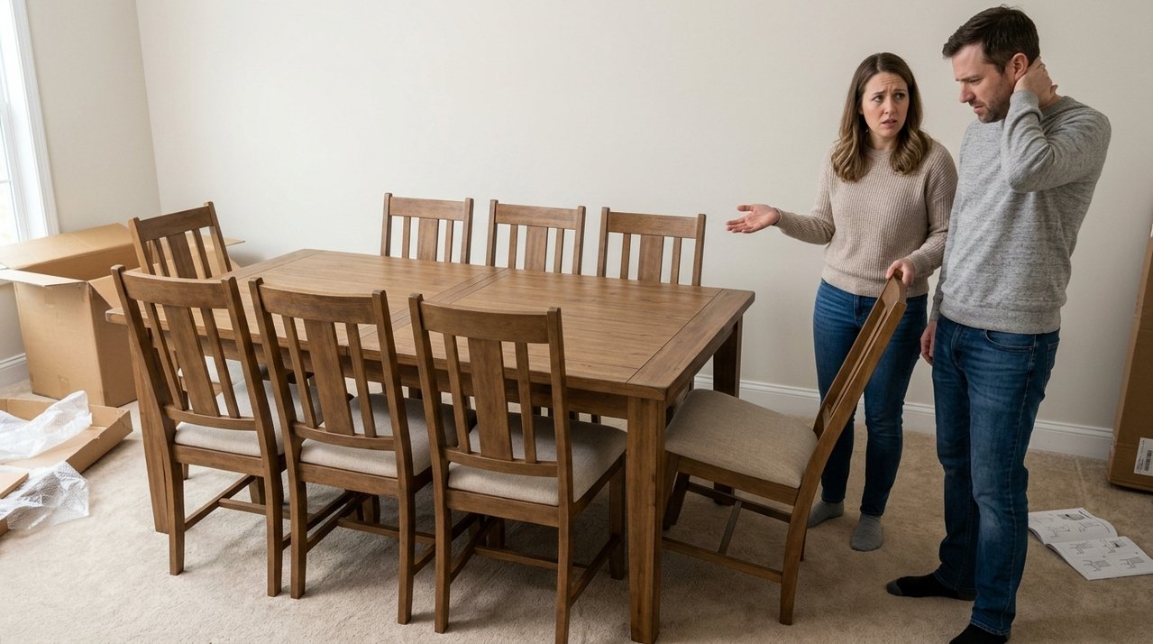 Casal compra mesa para oito pessoas antes de receber parentes no fim do ano e percebe na montagem que conjunto entregue comporta apenas seis cadeiras do modelo adquirido