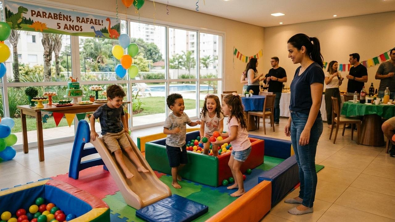 Salão de festas de condomínio limita presença de crianças sem acompanhante e moradora recebe advertência depois de grupo brincar sozinho durante aniversário