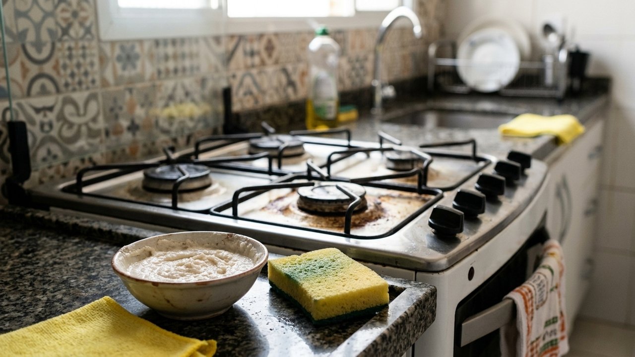 O truque com 2 ingredientes para limpar o fogão engordurado