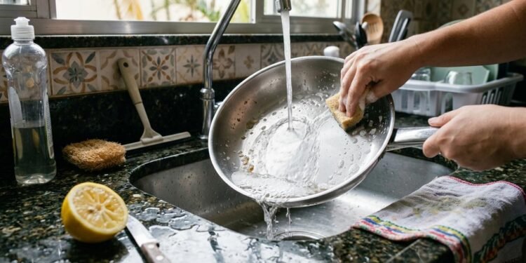Em utensílios compatíveis, isso pode facilitar a retirada de alguns resíduos que permanecem depois do cozimento.