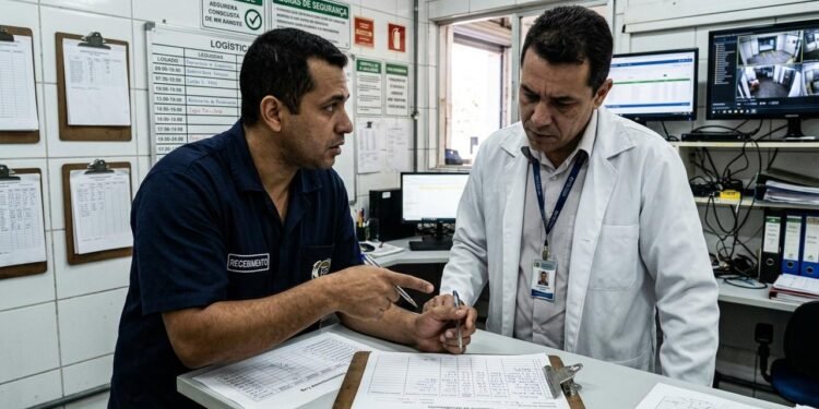 Ricardo Almeida, funcionário responsável pelo recebimento de mercadorias, começava mais um turno quando um caminhão frigorífico estacionou na área de descarga. // Imagem ilustrativa gerada por IA para representar a situação descrita no texto; pessoas, locais e elementos visuais não correspondem necessariamente aos reais