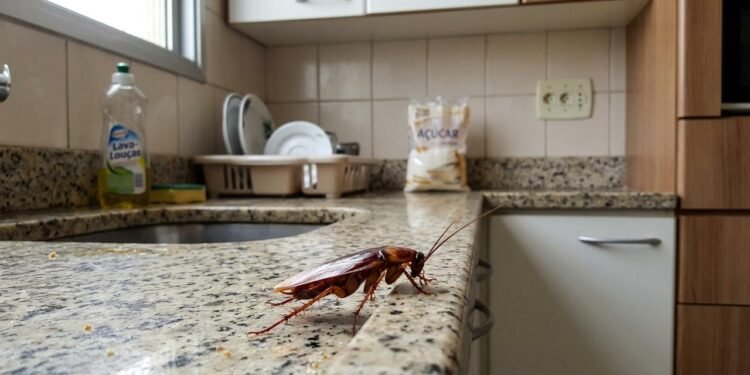 A cozinha e o banheiro merecem atenção porque oferecem condições favoráveis à sobrevivência das baratas, como umidade, calor e acesso à água.