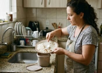 Companhias de saneamento repetem o alerta: óleo de fritura, borra de café e restos de arroz são os vilões da pia entupida, e água fervendo no cano de PVC pode piorar o estrago