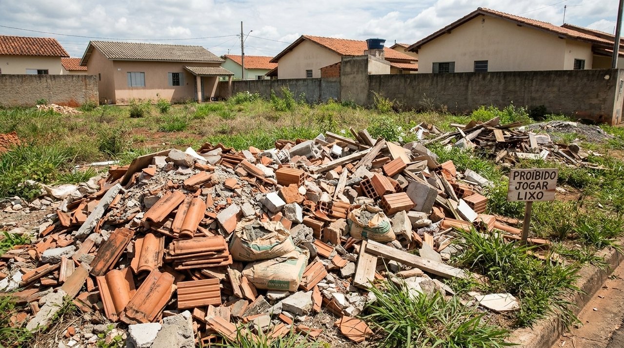 Família contrata empresa para retirar entulho da reforma e descobre dias depois que material foi deixado em terreno vazio próximo ao próprio bairro