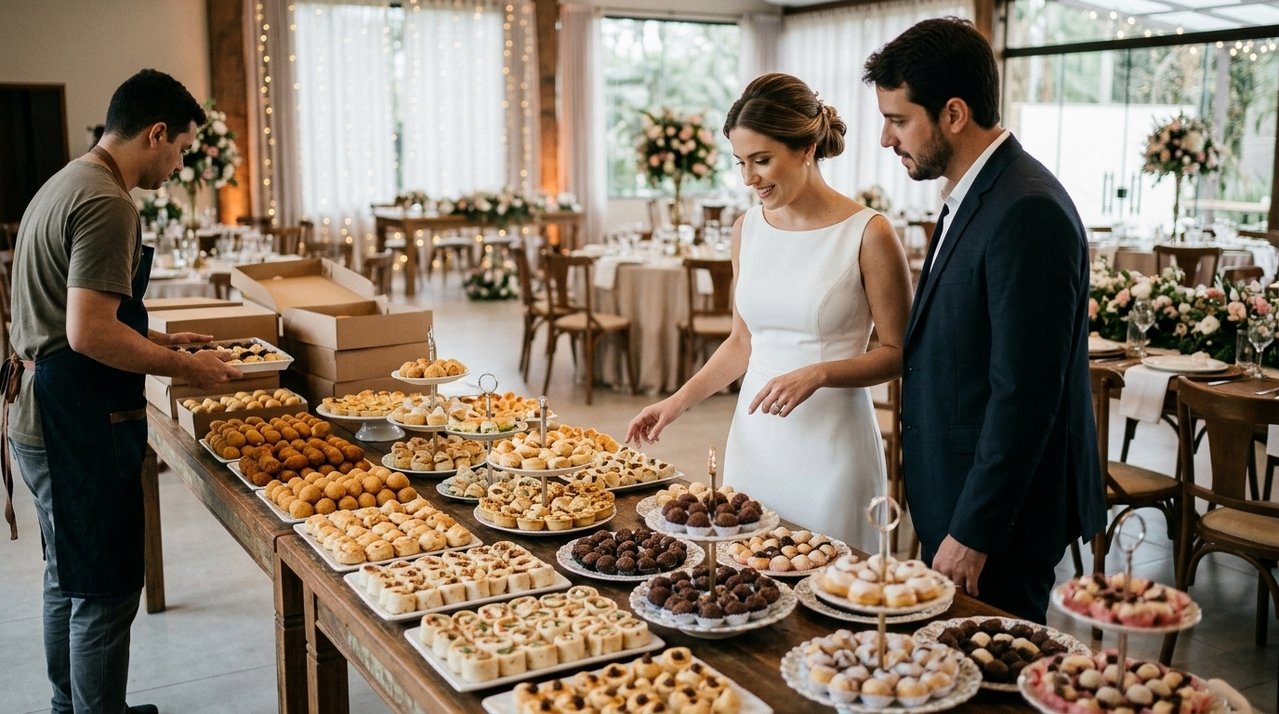 Cliente encomenda 300 salgados e doces para festa de casamento, paga R$ 1,6 mil antecipadamente e recebe quantidade menor poucas horas antes da chegada dos convidados