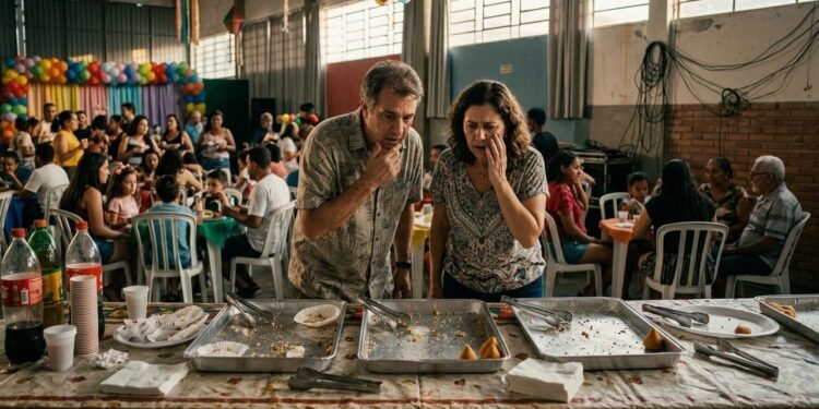 Quando aproximadamente 40 convidados já estavam presentes, Helena percebeu que haviam chegado apenas 170 salgados. // Imagem ilustrativa gerada por IA para representar a situação descrita no texto; pessoas, locais e elementos visuais não correspondem necessariamente aos reais