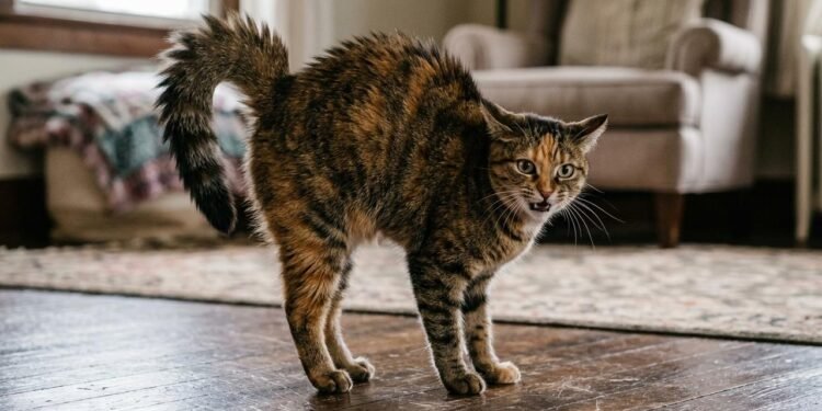 Quando a cauda levantada aparece enquanto o gato segue ou acompanha uma pessoa pela casa, outros elementos ajudam a interpretar a situação.