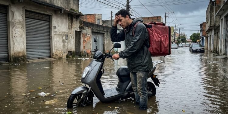 Motoboy compra scooter elétrica de R$ 8 mil para trabalhar e, após passar por rua alagada, veículo para de funcionar e garantia vira discussão sobre contato com água