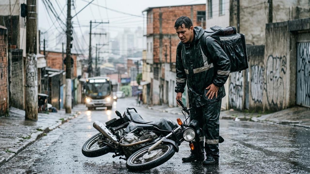 Entregador danifica moto da empresa durante chuva e descobre desconto de R$ 1,2 mil no salário sem ter concordado com valor