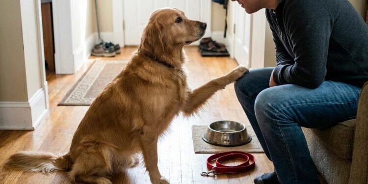 Uma das explicações mais comuns é simples: o cão percebeu que tocar a pessoa com a pata produz uma resposta.
