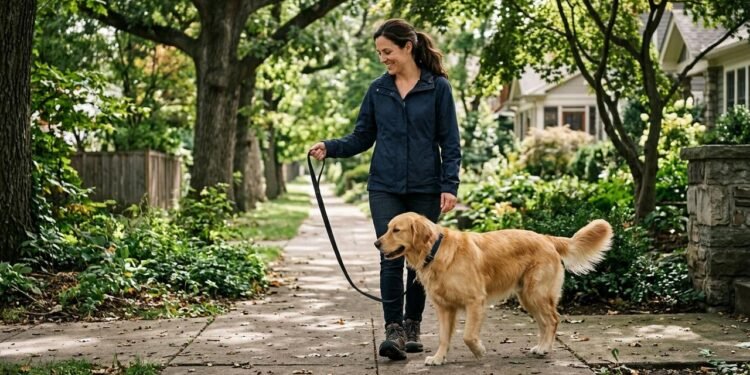 Um cão não precisa estar solto para aprender a acompanhar o ritmo da pessoa.