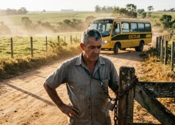 Escola rural transporta alunos em ônibus que passa diariamente por estrada particular e novo dono instala porteira bloqueando rota utilizada havia anos