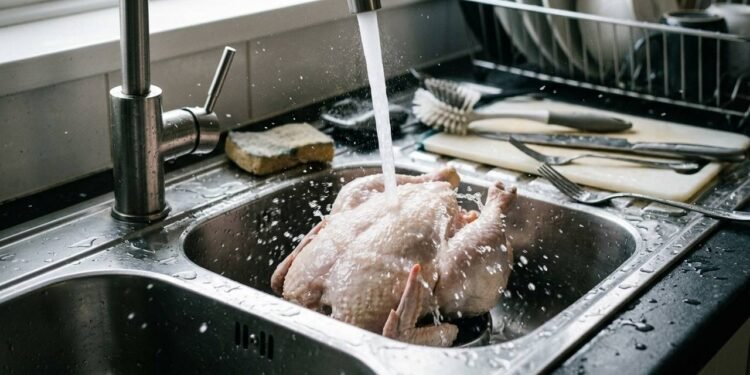 O erro perigoso ao preparar frango na pia da cozinha que microbiologistas alertam que pode contaminar a sua casa inteira em segundos