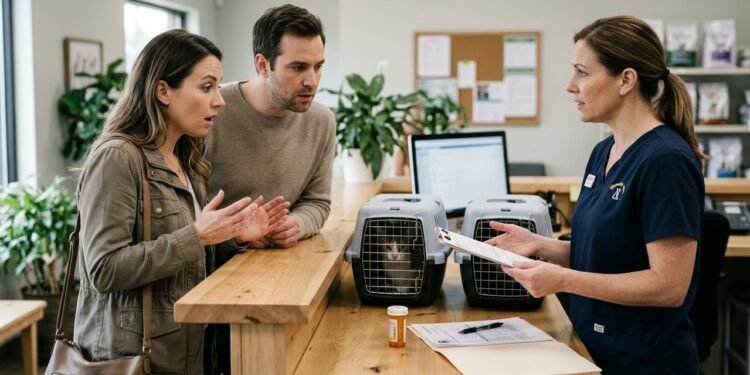 Família contrata hotel para hospedar dois gatos por 9 dias, recebe vídeos diários dos animais e descobre na retirada que um deles precisou de atendimento veterinário sem que os responsáveis fossem avisados; cobrança de despesas termina em reclamação formal