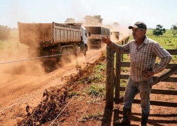 Fazendeiro permite que vizinho atravesse estrada interna apenas durante época de chuva e, cinco anos depois, dezenas de caminhões usam caminho diariamente como rota principal