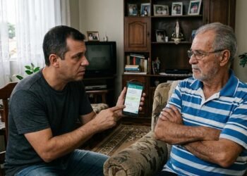 Pai idoso se recusa a aceitar cuidador contratado pelos filhos e ameaça impedir entrada de qualquer pessoa em casa; família teme responsabilidade caso ocorra acidente