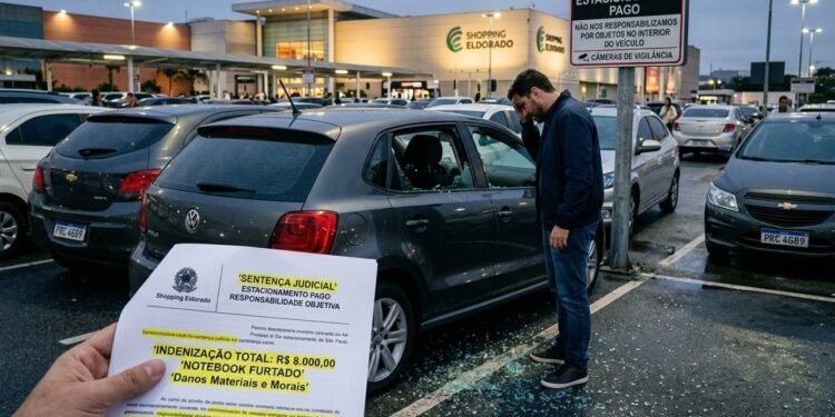 Motorista tem notebook de R$ 8 mil furtado dentro de estacionamento pago, shopping aponta placa de isenção e juiz obriga indenização total