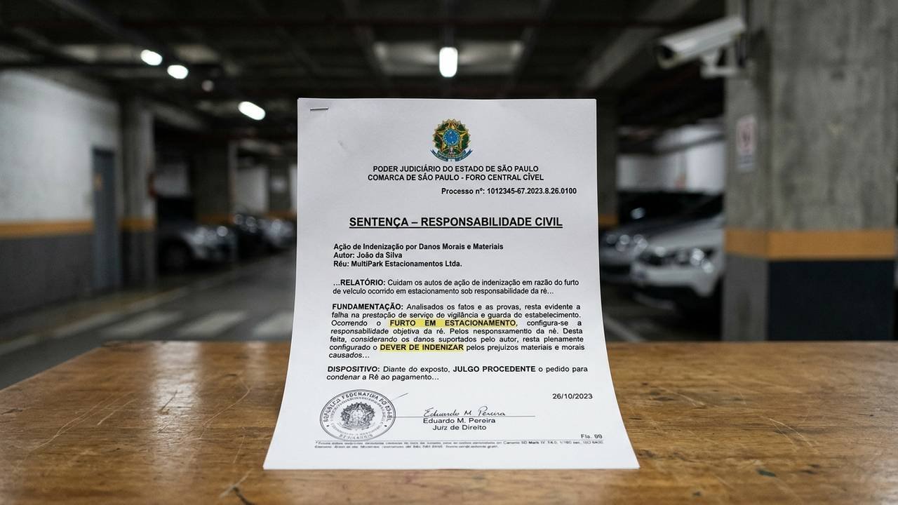 Motorista tem notebook de R$ 8 mil furtado dentro de estacionamento pago, shopping aponta placa de isenção e juiz obriga indenização total