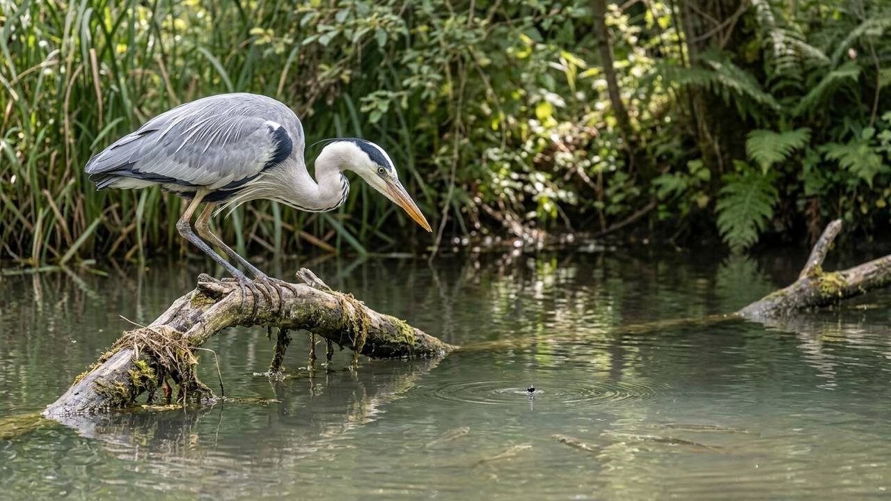 A inteligência tática da garça-real que surpreendeu os biólogos ao usar pedaços de pão e insetos como isca viva para pescar peixes